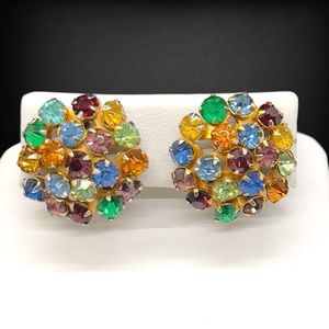 Vintage UV Reactive Multicolored Glass Screw-back Earrings